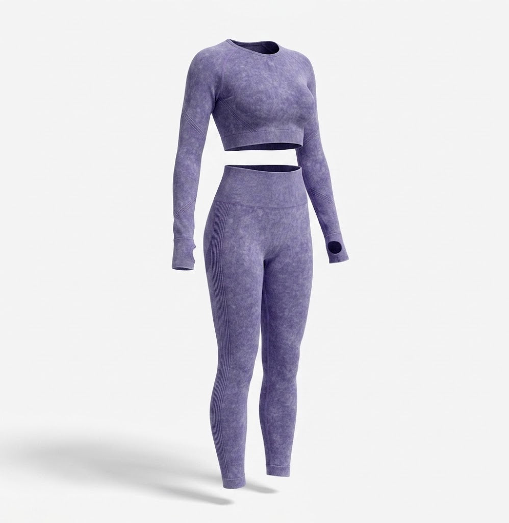 Women’s Seamless Long-Sleeve Crop Top and Leggings Set – Sculpting Two-Piece Activewear