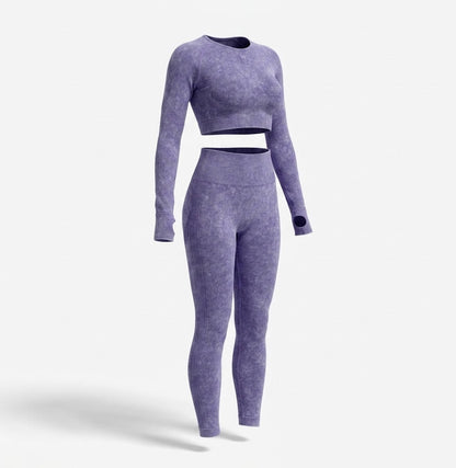 Women’s Seamless Long-Sleeve Crop Top and Leggings Set – Sculpting Two-Piece Activewear