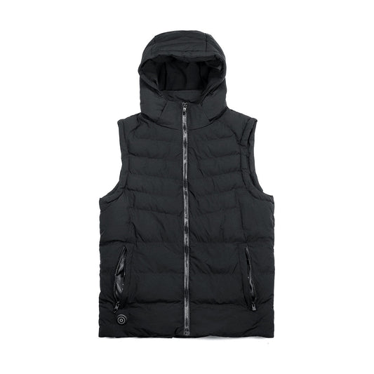Men’s USB Heated Hooded Puffer Vest – Quilted Sleeveless Winter Layer with Adjustable Warmth