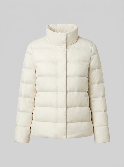 Women’s Lightweight Down Puffer Jacket – Short Stand-Collar Insulated Layer for Refined Winter Styling