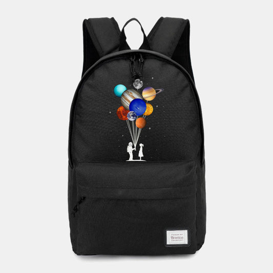 Unisex Astronaut Planet Backpack – Oxford School Bag with Front Pocket and Adjustable Shoulder Straps