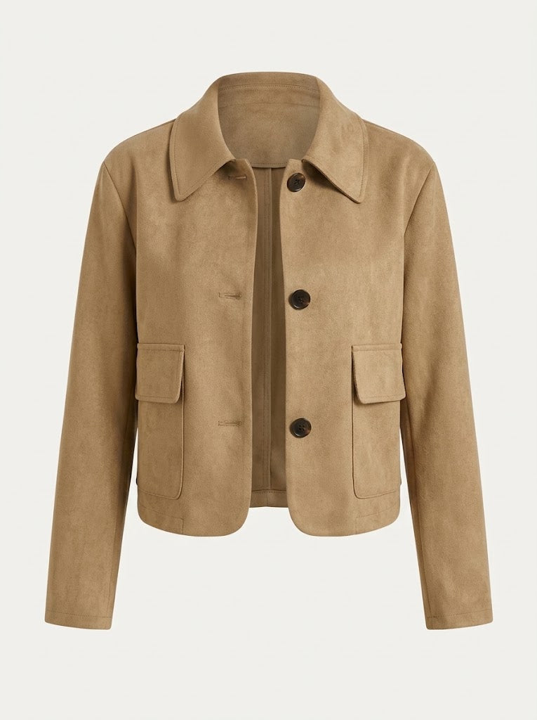 Women’s Tailored Button Jacket – Cropped Smart Casual Layer for Transitional Seasons