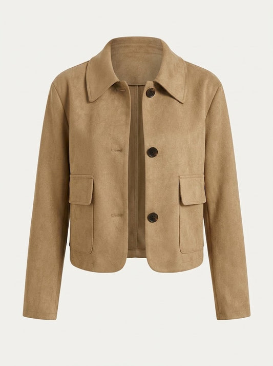 Women’s Tailored Button Jacket – Cropped Smart Casual Layer for Transitional Seasons