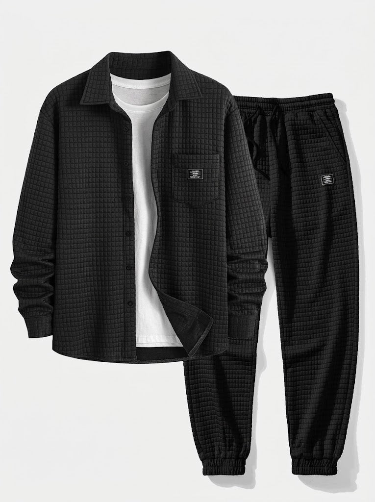 Men’s Waffle Shirt and Jogger Set – Textured Casual Layering Outfit