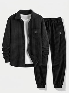 Men’s Waffle Shirt and Jogger Set – Textured Casual Layering Outfit
