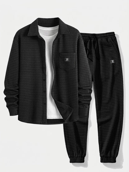 Men’s Waffle Shirt and Jogger Set – Textured Casual Layering Outfit