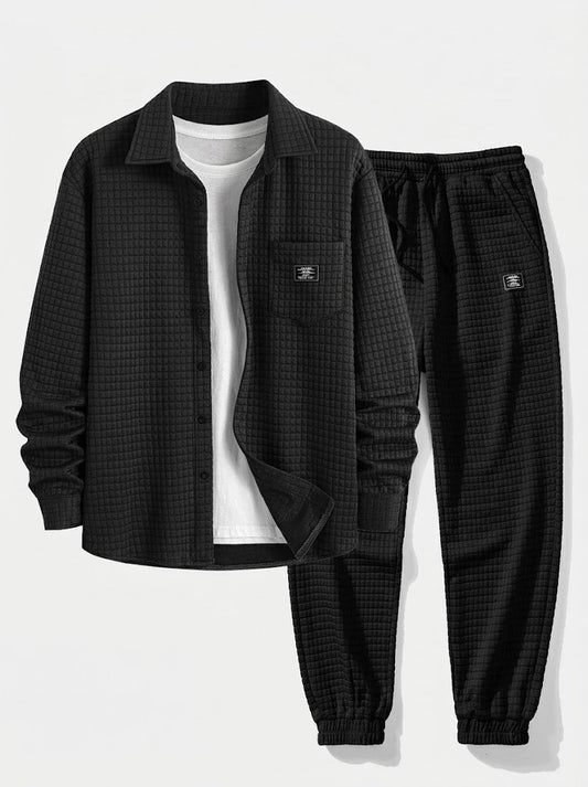 Men’s Waffle Shirt and Jogger Set – Textured Casual Layering Outfit