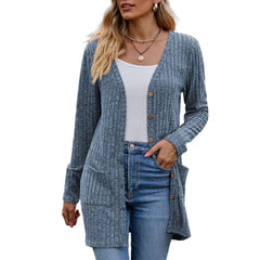 Women’s Open Cardigan – Ribbed Knit with Patch Pockets