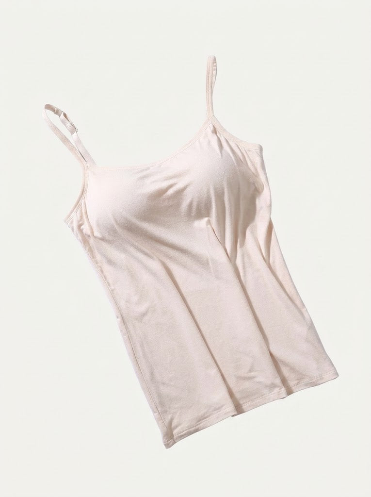 Women’s Built-In Bra Camisole Top – Supportive Spaghetti-Strap Layer for Everyday Wear