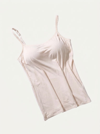 Women’s Built-In Bra Camisole Top – Supportive Spaghetti-Strap Layer for Everyday Wear
