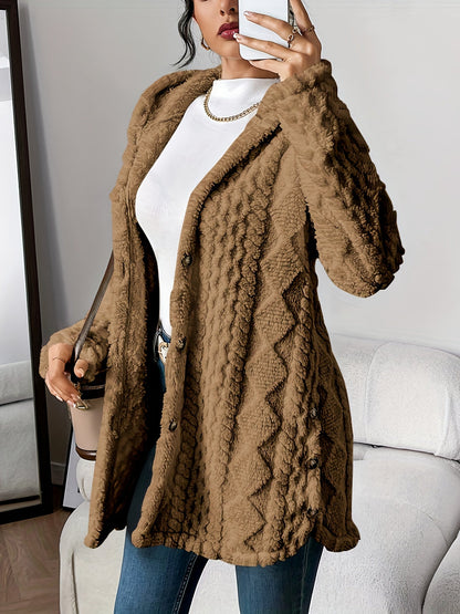 Women’s Cable-Knit Cardigan – Hooded Button-Through Cardigan