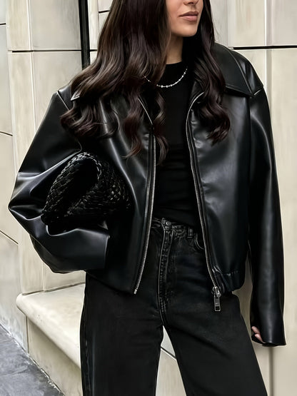 Women’s Cropped Jacket – Elasticated Hem with Fold-Down Collar
