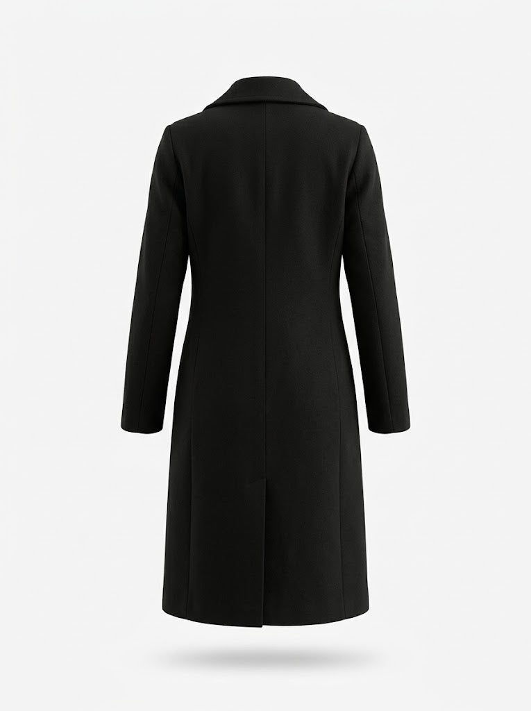 Women’s Double-Breasted Longline Coat – Tailored Lapel Overcoat with Pockets for Work and Occasion Wear