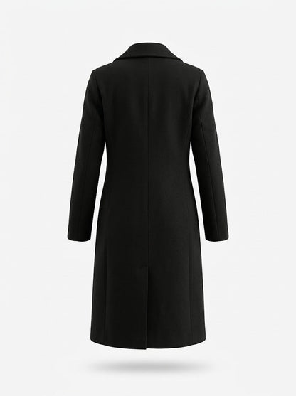 Women’s Double-Breasted Longline Coat – Tailored Lapel Overcoat with Pockets for Work and Occasion Wear