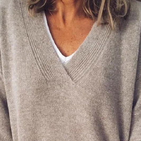 Women’s Relaxed V-Neck Sweater – Soft Long-Sleeve Knit for Everyday Wear