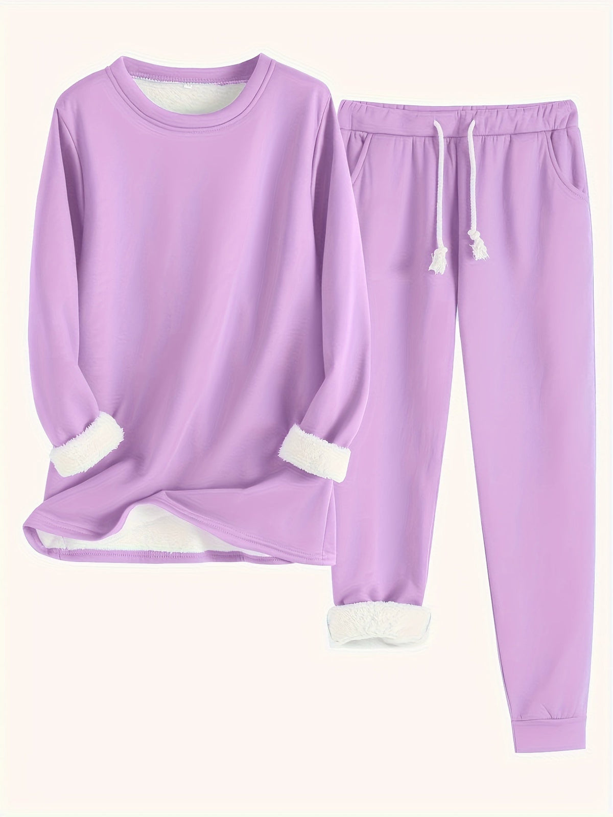 Women’s Fleece-Lined Sweatshirt and Jogger Set – Cosy Two-Piece Winter Lounge Outfit