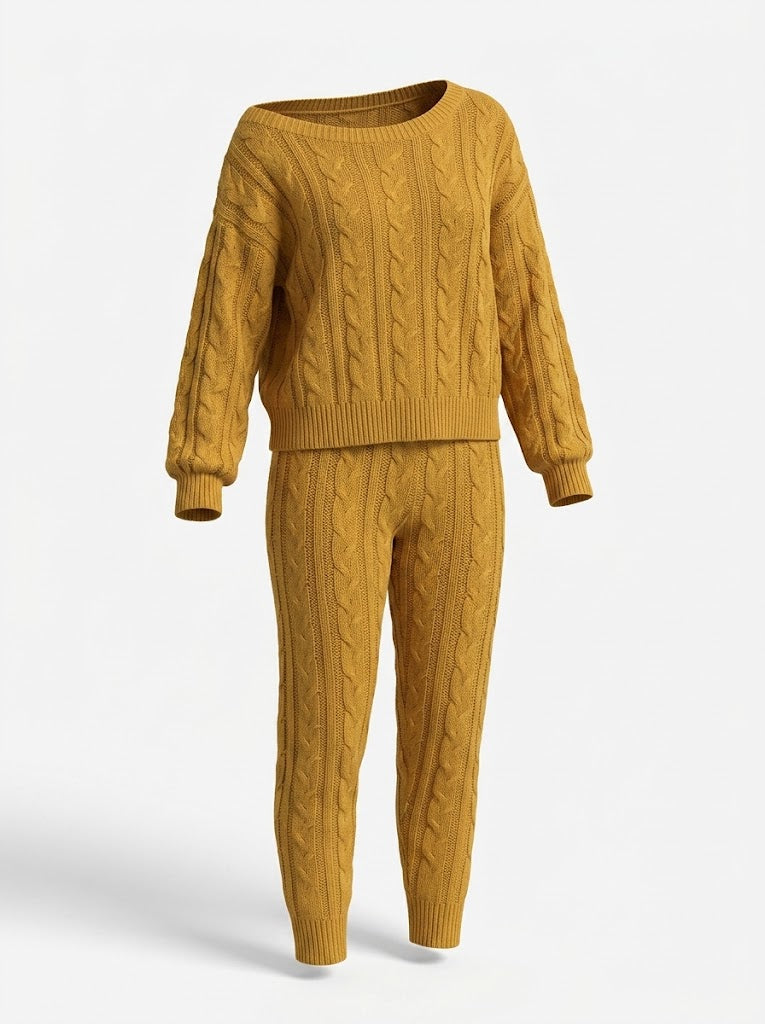 Women’s Cable-Knit Sweater and Jogger Set – Cosy Two-Piece Loungewear for Cooler Days