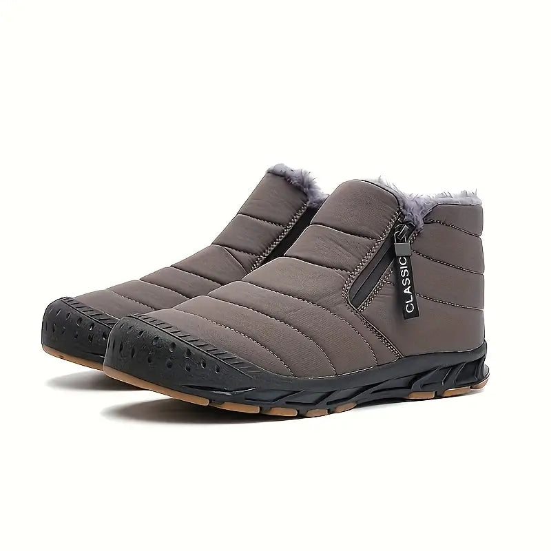 Men’s Fur-Lined Quilted Winter Boots – Warm Side-Zip Non-Slip Outdoor Shoes for Everyday Cold-Weather Wear
