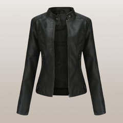Women’s Tailored Short Jacket – Stand Collar with Angled Zip Pockets