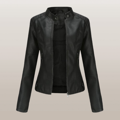 Women’s Tailored Short Jacket – Stand Collar with Angled Zip Pockets