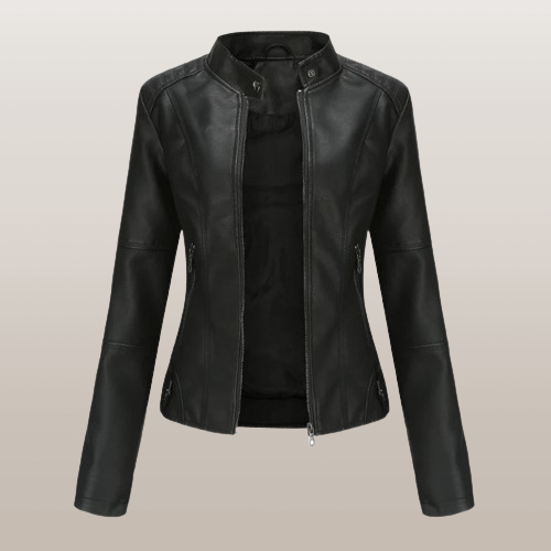 Women’s Tailored Short Jacket – Stand Collar with Angled Zip Pockets