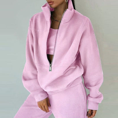 Women’s Half-Zip Sweatshirt and Jogger Set – Relaxed Two-Piece Sporty Style