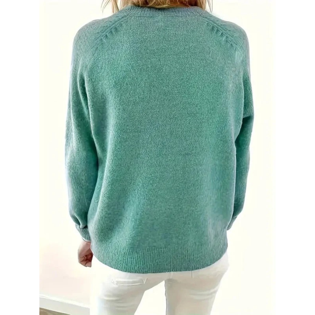 Women’s V-Neck Knit Sweater – Relaxed Button-Neck Style for Everyday Wear