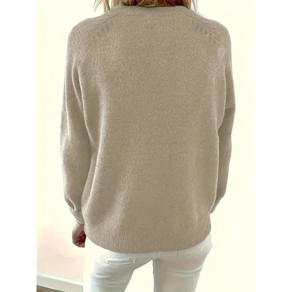 Women’s V-Neck Knit Sweater – Relaxed Button-Neck Style for Everyday Wear