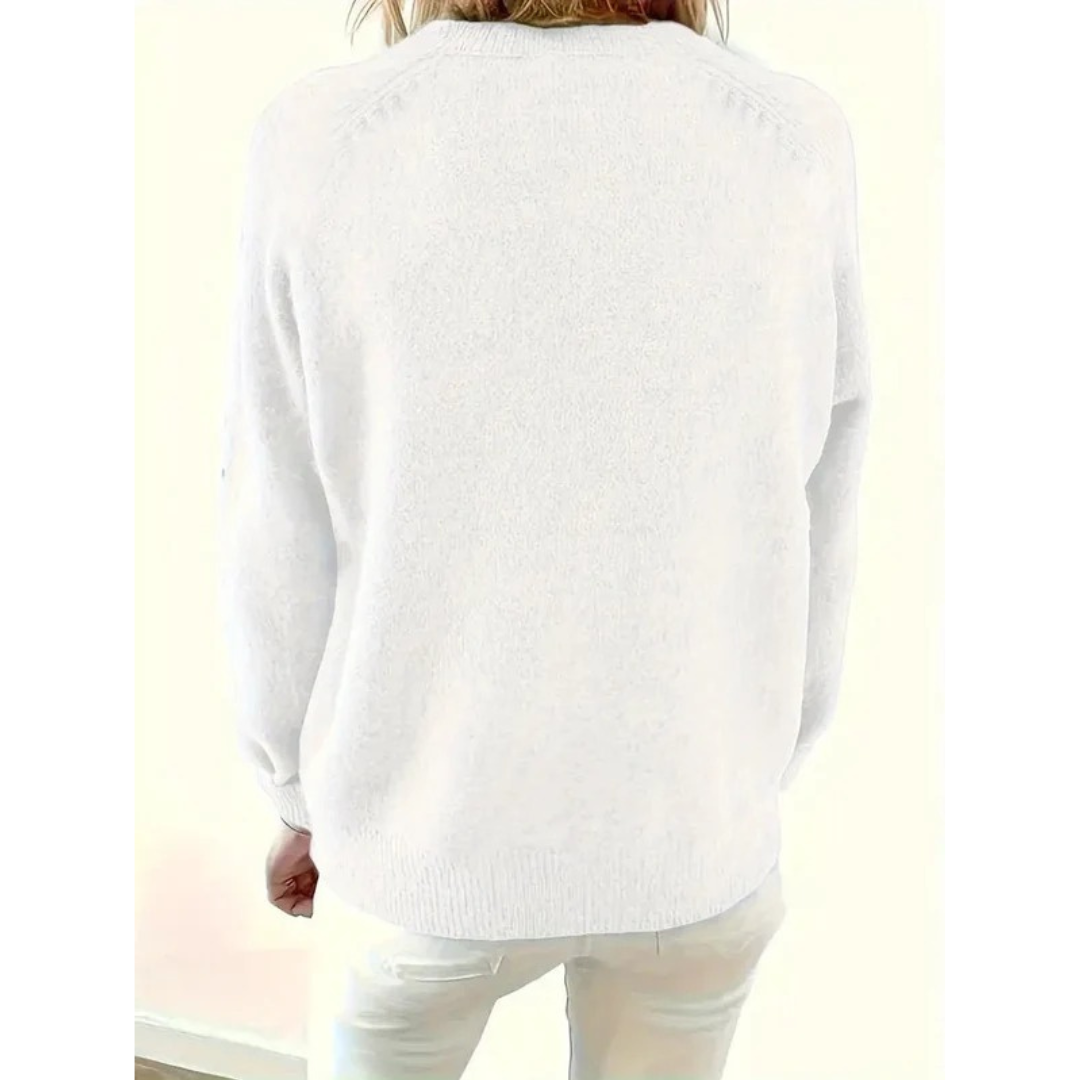 Women’s V-Neck Knit Sweater – Relaxed Button-Neck Style for Everyday Wear