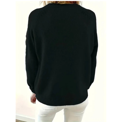 Women’s V-Neck Knit Sweater – Relaxed Button-Neck Style for Everyday Wear