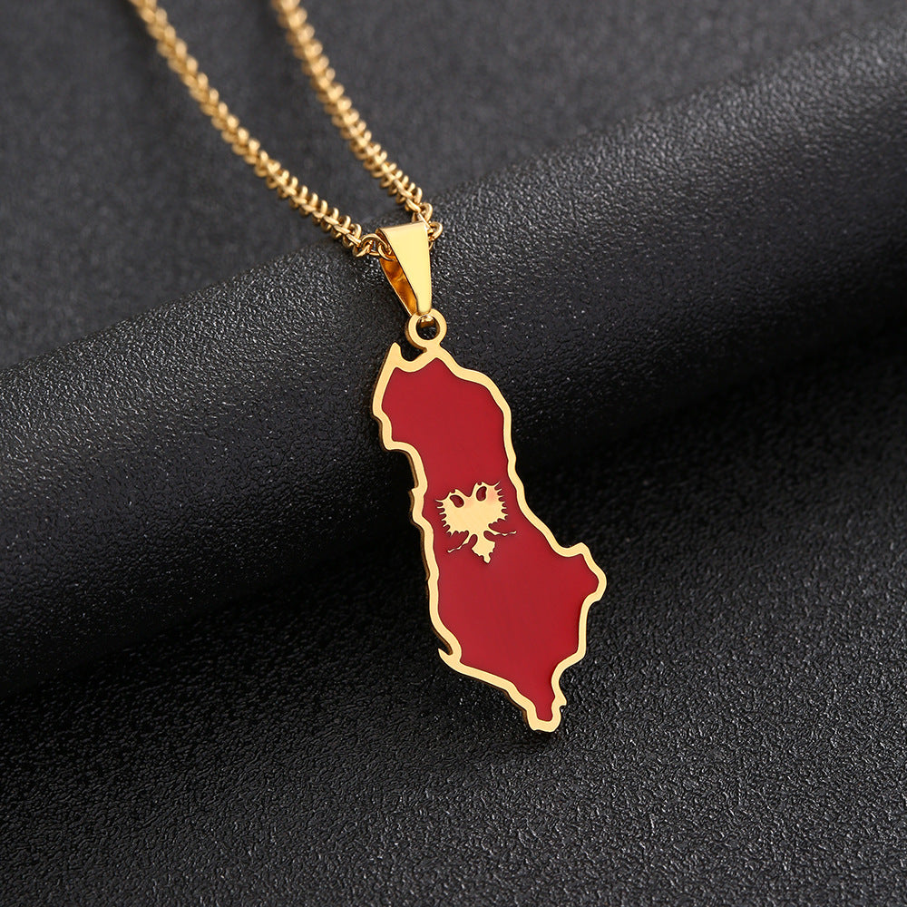 Gold-tone Albania map pendant necklace