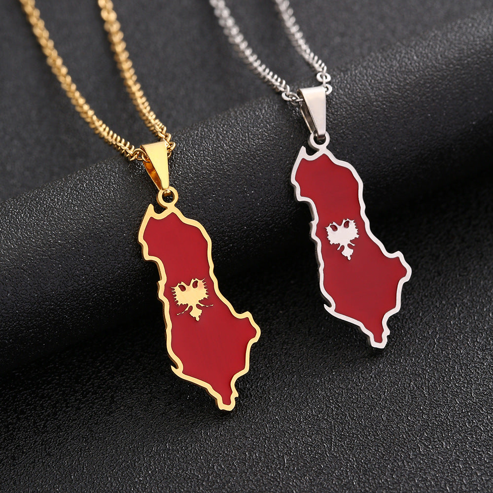 Albania map stainless steel necklace supplier image