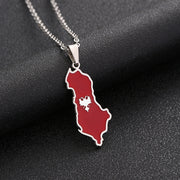 Steel-tone Albania map pendant necklace