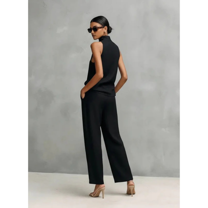 Women’s Sleeveless Two-Piece Trouser Set – High Neck Summer Outfit for Holidays and Smart Casual Wear