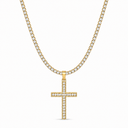 Men's gold-tone 4mm cross tennis chain necklace on white