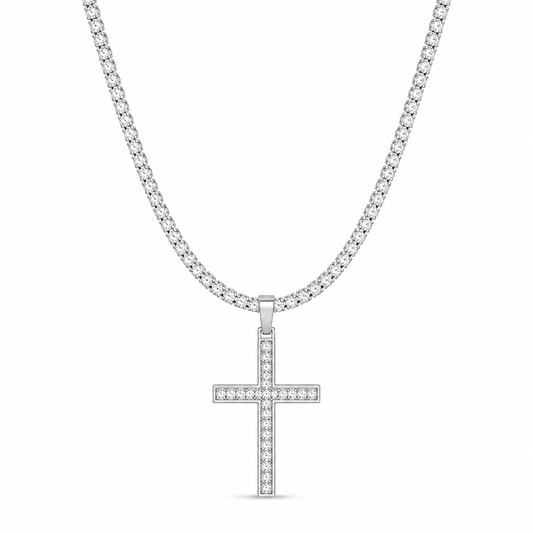 Men's silver-tone 4mm cross tennis chain necklace on white