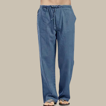 Men’s Drawstring Linen Beach Trousers – Relaxed Straight-Leg Pants for Summer Wear
