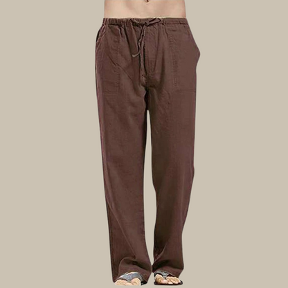 Men’s Drawstring Linen Beach Trousers – Relaxed Straight-Leg Pants for Summer Wear