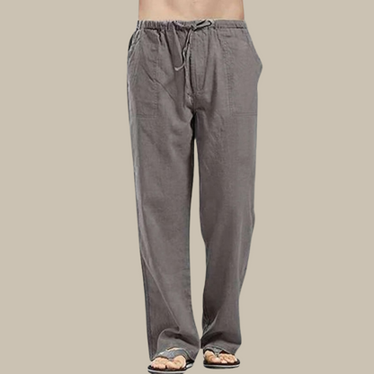 Men’s Drawstring Linen Beach Trousers – Relaxed Straight-Leg Pants for Summer Wear