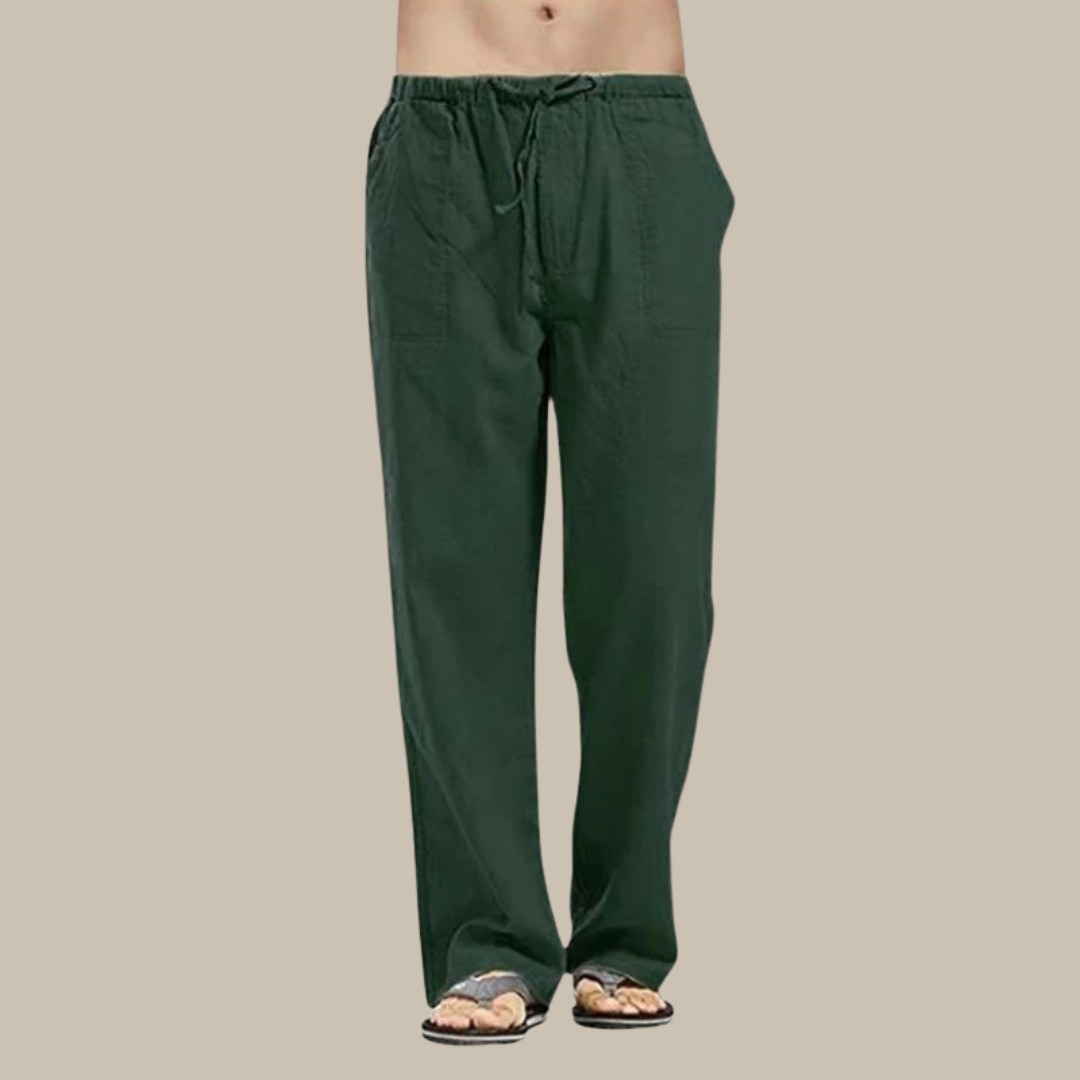 Men’s Drawstring Linen Beach Trousers – Relaxed Straight-Leg Pants for Summer Wear