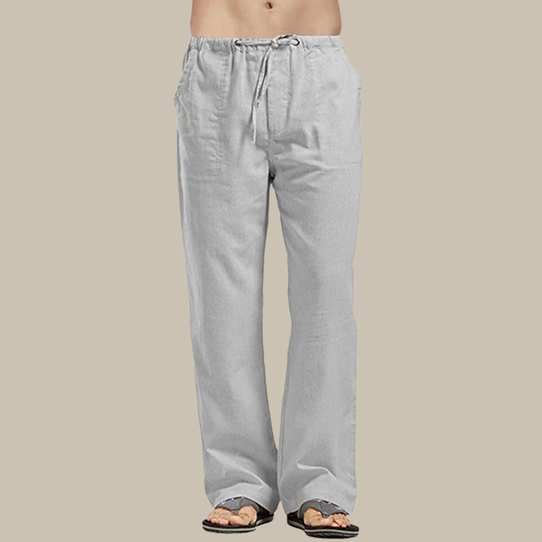 Men’s Drawstring Linen Beach Trousers – Relaxed Straight-Leg Pants for Summer Wear