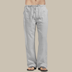 Men’s Drawstring Linen Beach Trousers – Relaxed Straight-Leg Pants for Summer Wear