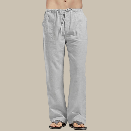 Men’s Drawstring Linen Beach Trousers – Relaxed Straight-Leg Pants for Summer Wear
