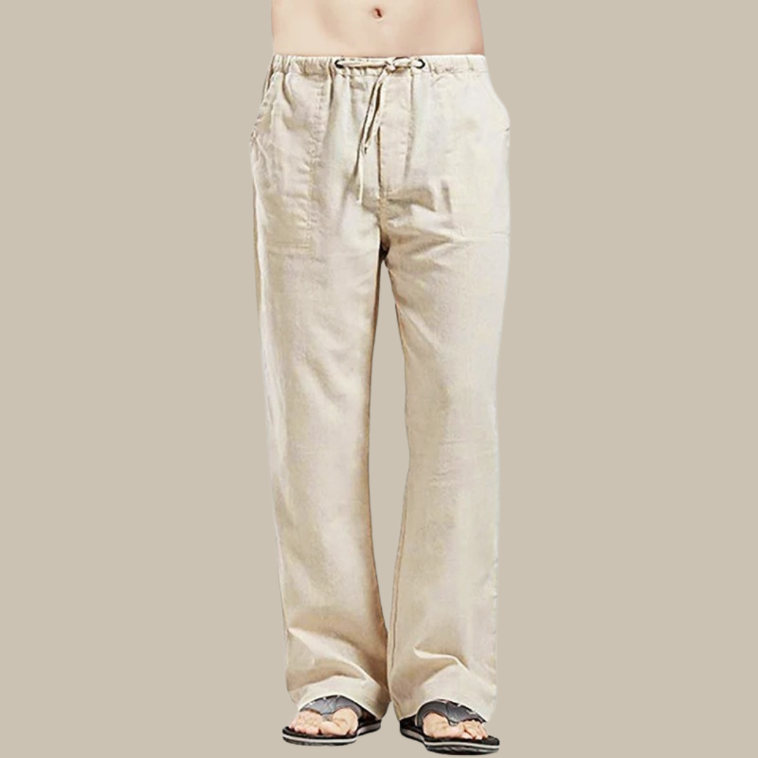 Men’s Drawstring Linen Beach Trousers – Relaxed Straight-Leg Pants for Summer Wear