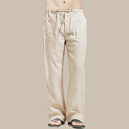 Men’s Drawstring Linen Beach Trousers – Relaxed Straight-Leg Pants for Summer Wear