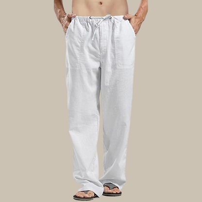 Men’s Drawstring Linen Beach Trousers – Relaxed Straight-Leg Pants for Summer Wear