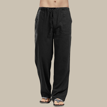 Men’s Drawstring Linen Beach Trousers – Relaxed Straight-Leg Pants for Summer Wear