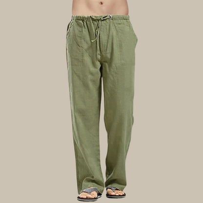 Men’s Drawstring Linen Beach Trousers – Relaxed Straight-Leg Pants for Summer Wear