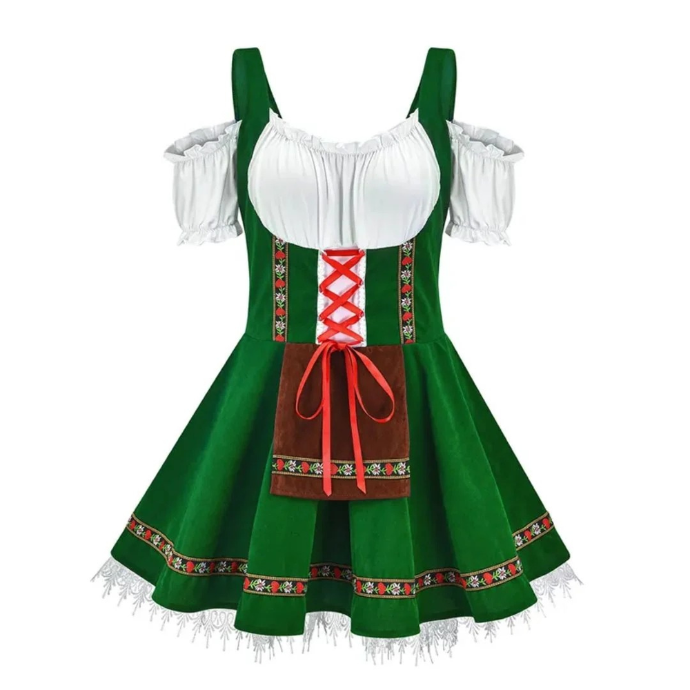 Women’s Folk Dirndl Dress – Off-Shoulder Festival Style with Decorative Front Apron