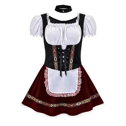 Women’s Folk Dirndl Dress – Off-Shoulder Festival Style with Decorative Front Apron